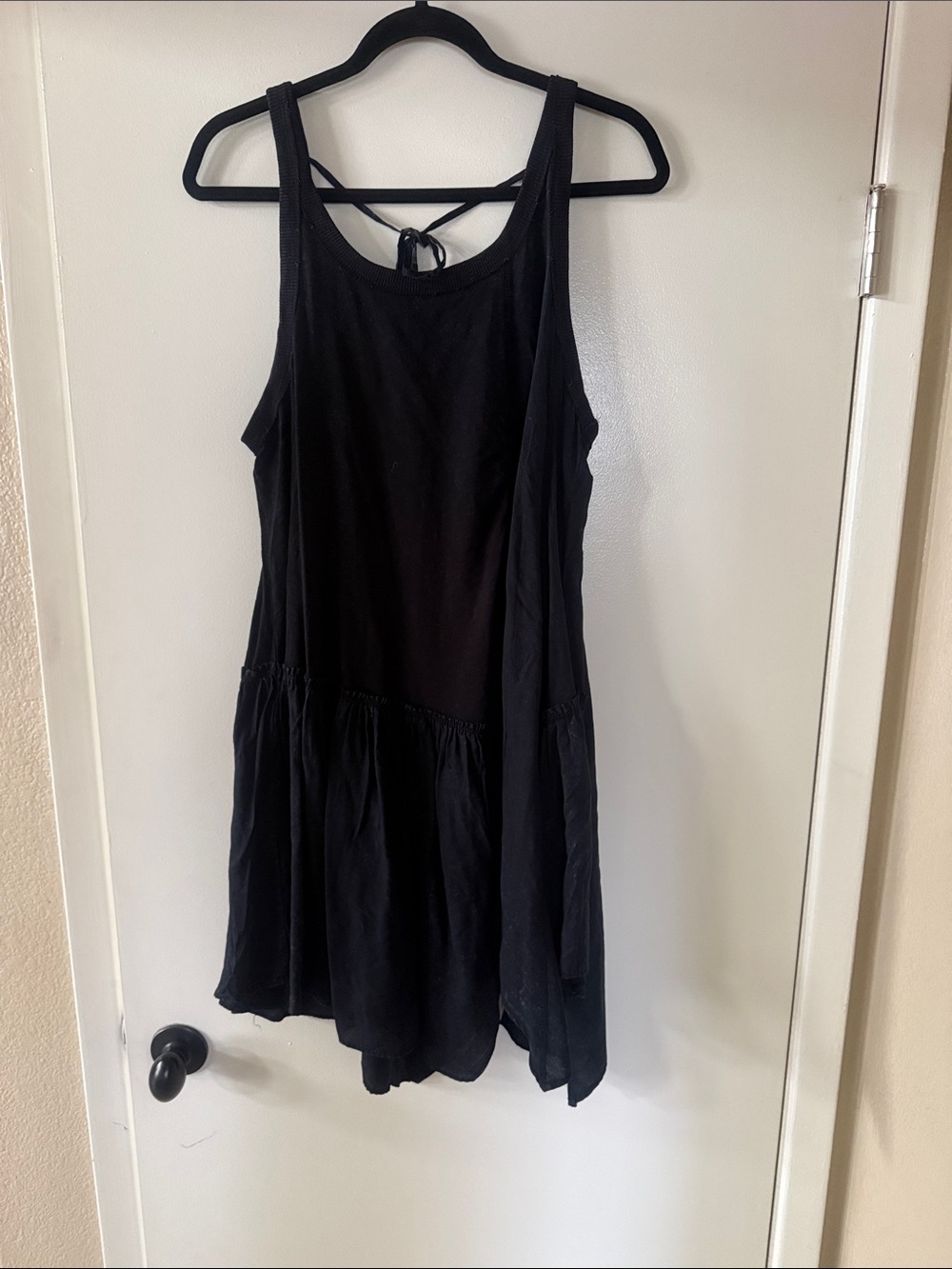 Women's Black Asymmetrical Sleeveless Tie-Back Dress